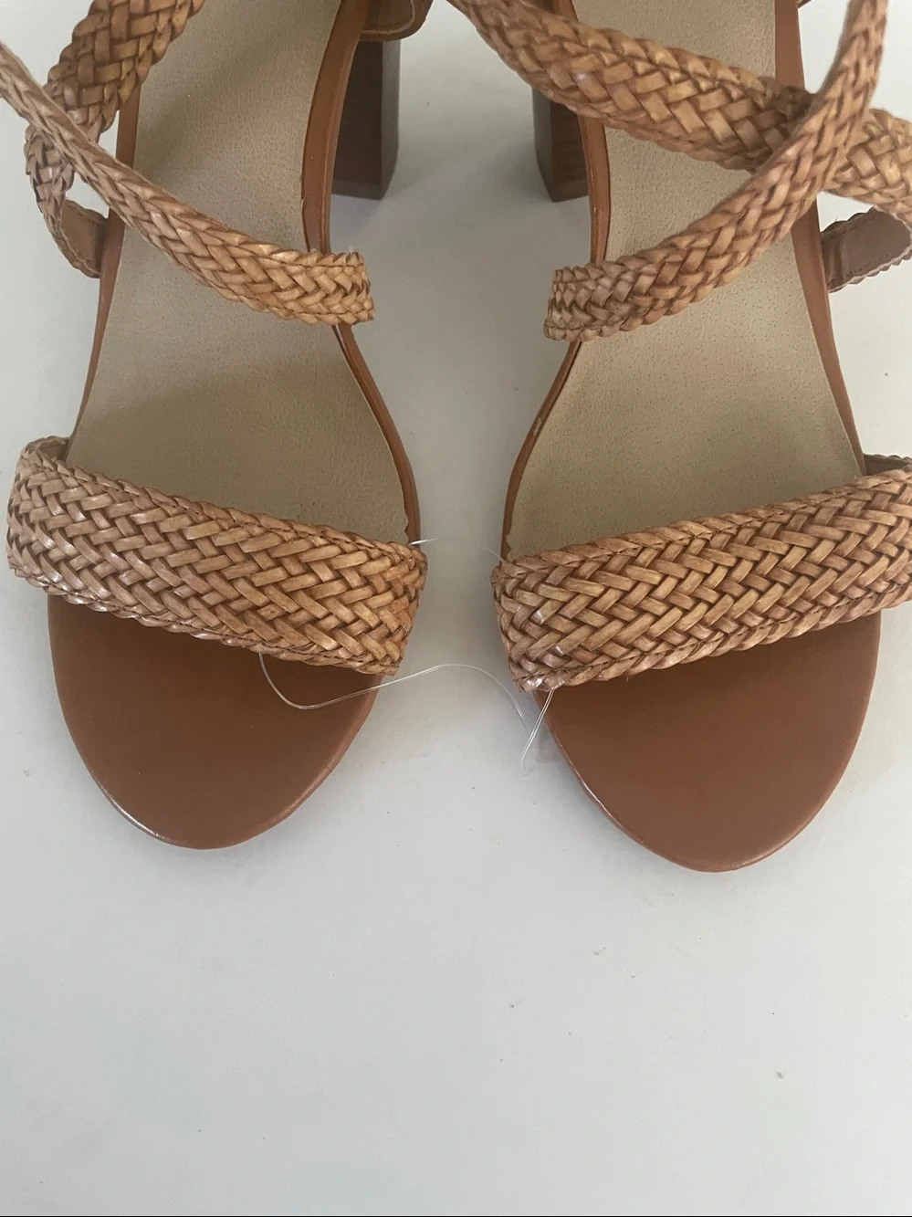 Kenneth Cole Reaction Tan Braided Strap Block Heel  Cheerleader Sandal in size 9
